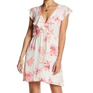 Lush Boutique Floral Print Flutter Ruffle V-Neck mini dress Size Small  (349)
